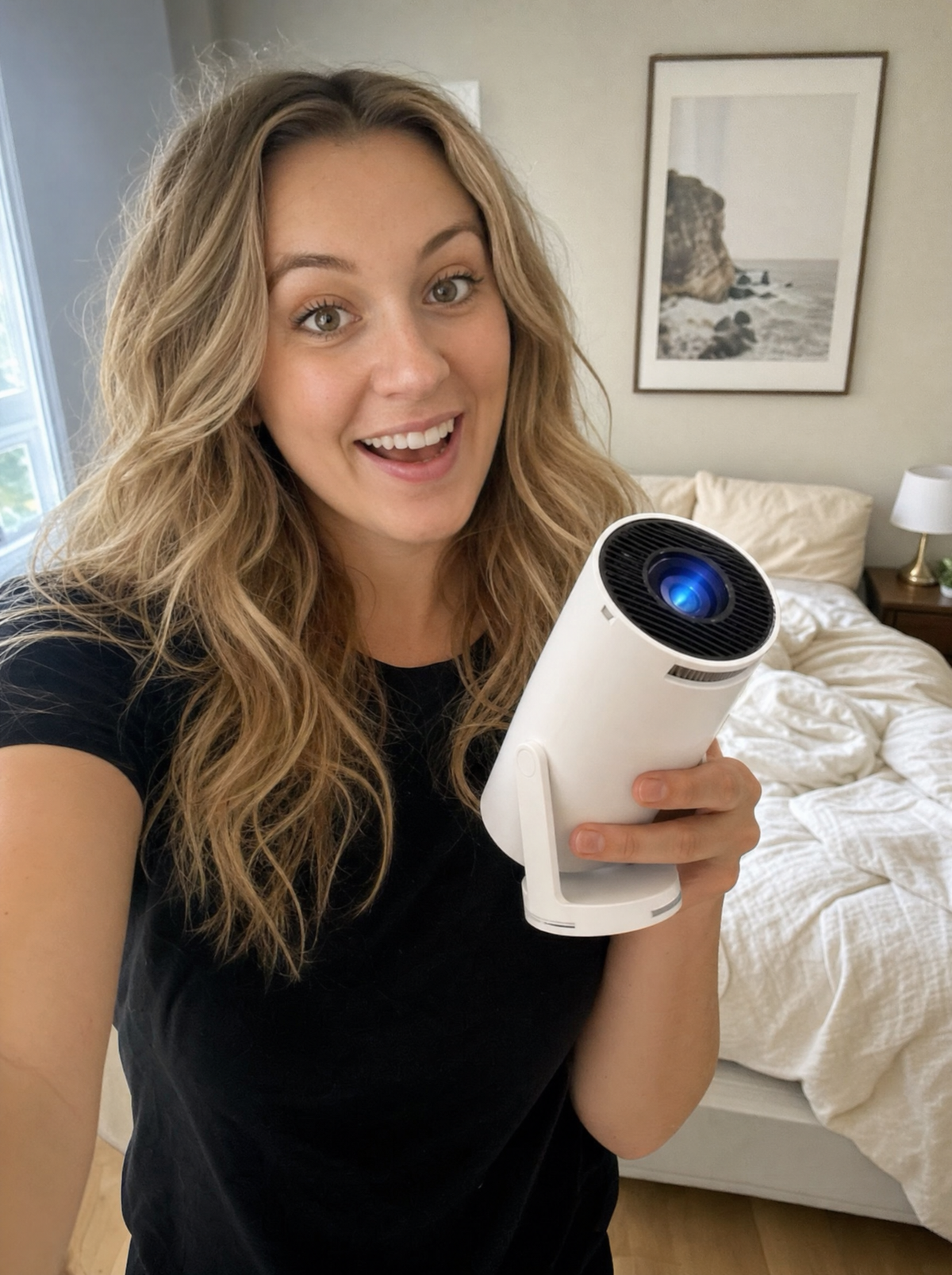 Customer holding the Moon Page projector